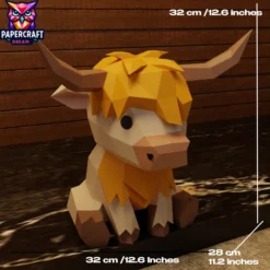 highland cow valentine papercraft template