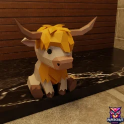highland cow valentine papercraft template
