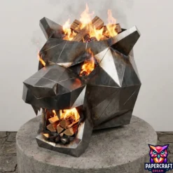 Bear Head Firepit — finished geometric metal sculpture firepit